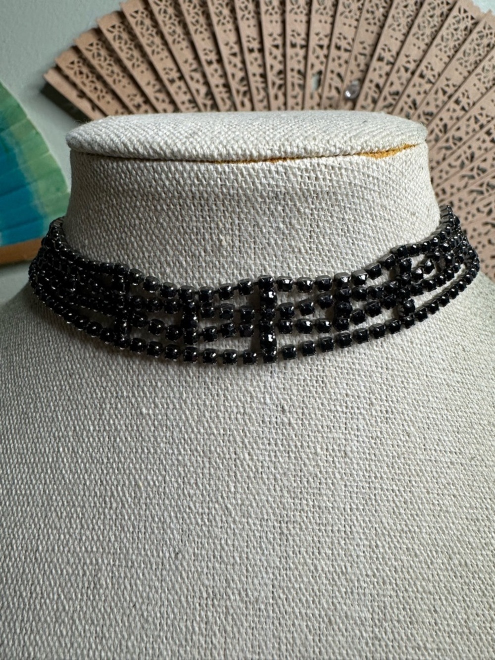 Carolee Black Rhinestone Choker Necklace - Gun Metal 14-16 Inch